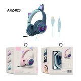 AKZ-023 New RGB Luminous Cat Ear Wired Headset USB With Sound Card Game Headset Learning Headset
